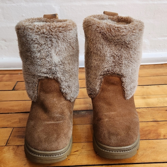 Khombu womens fuzzy boots brown leather suede 8 - Picture 8 of 8